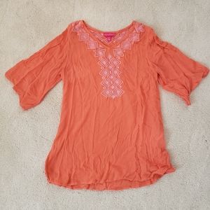 Lilly Pulitzer x Target 3/4 Sleeve Coral/Pink Embroidered Tunic Shirt szXS
